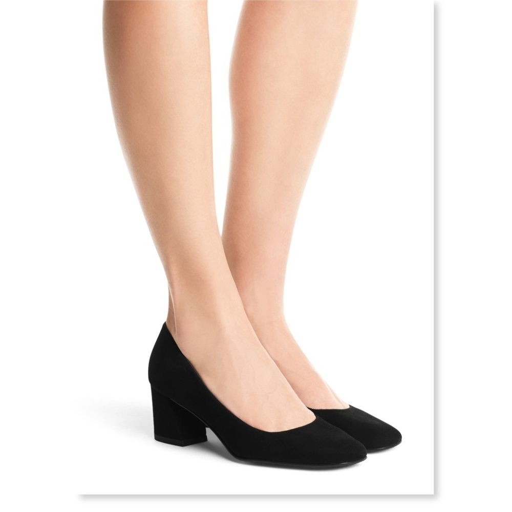 New STUART WEITZMAN Black Suede Leather Block Heel Pumps 6.5